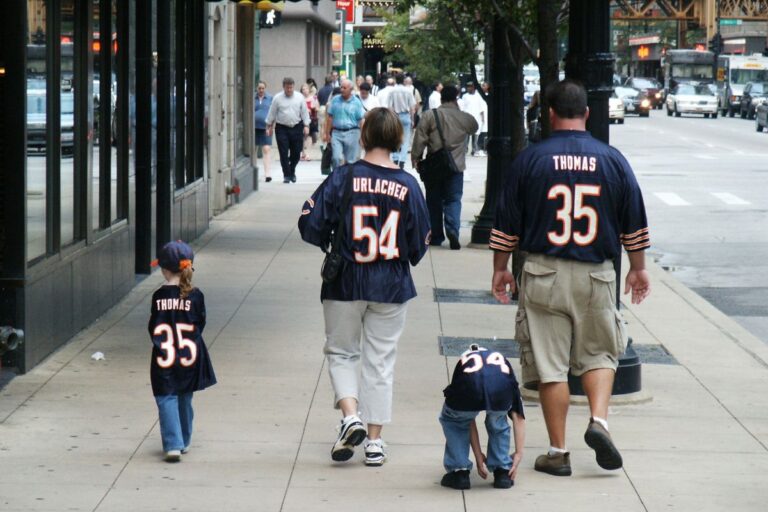 A Chicago family shows their support for the local NFL team, the Chicago Bears.