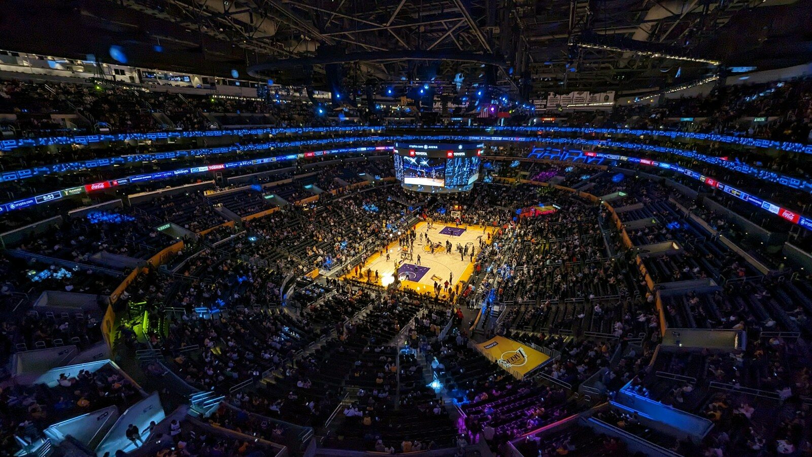 A view of a basketball court from above