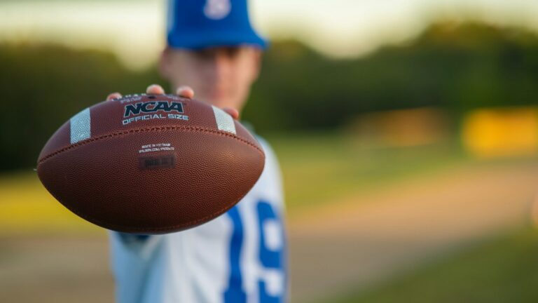 a close up of a person holding a football